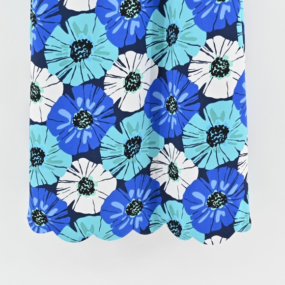 Pappagallo Blue Floral Dress Size 2 Retro Scalloped Hem Sheath Mini Preppy - Picture 11 of 13